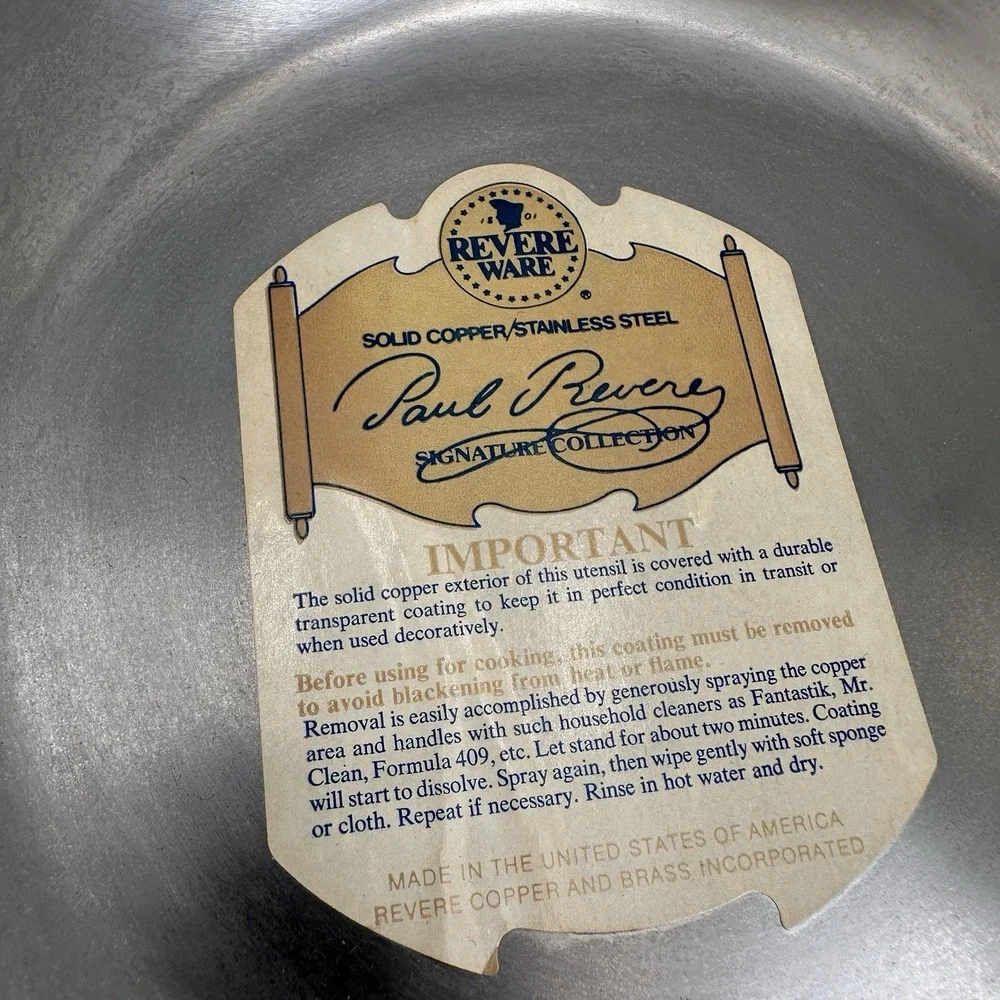 Paul Revere Ware Skillet 8.5 Inch Copper Signature Collection Brass Handle USA